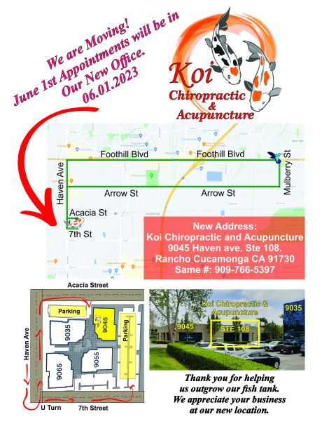 Koi Chiropractic and Acupuncture 13655 to 9045 We Moved. Parking. Office. Date. Front. 06.01.2023 Date.